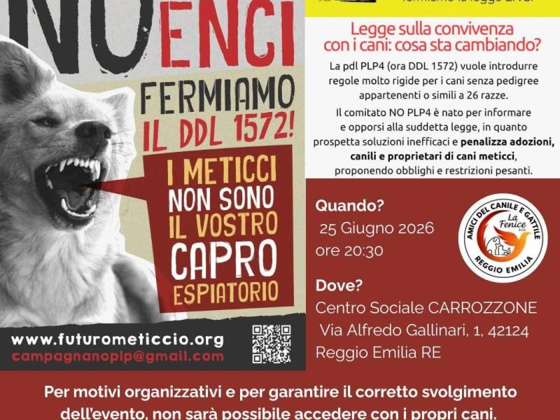 25 giugno a Reggio Emilia: NO legge ENCI. Fermiamo il DLL&nbsp;1572!